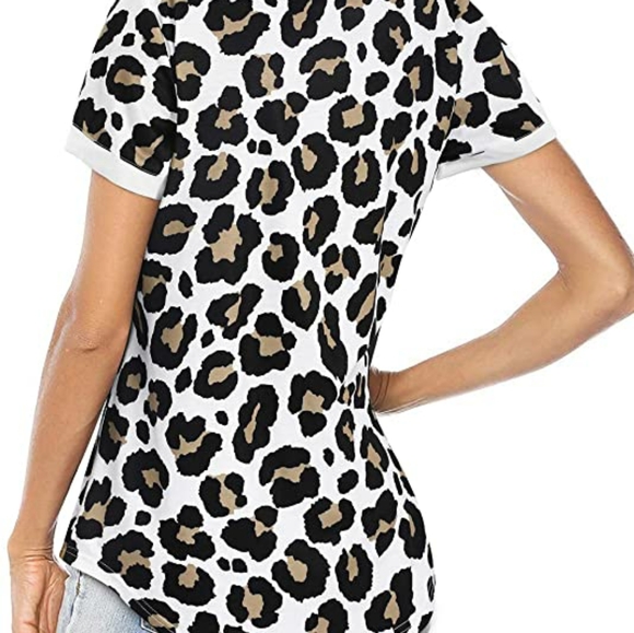 OUGES Women's Basic V Neck Short Sleeve Print T Sh - Picture 3 of 6